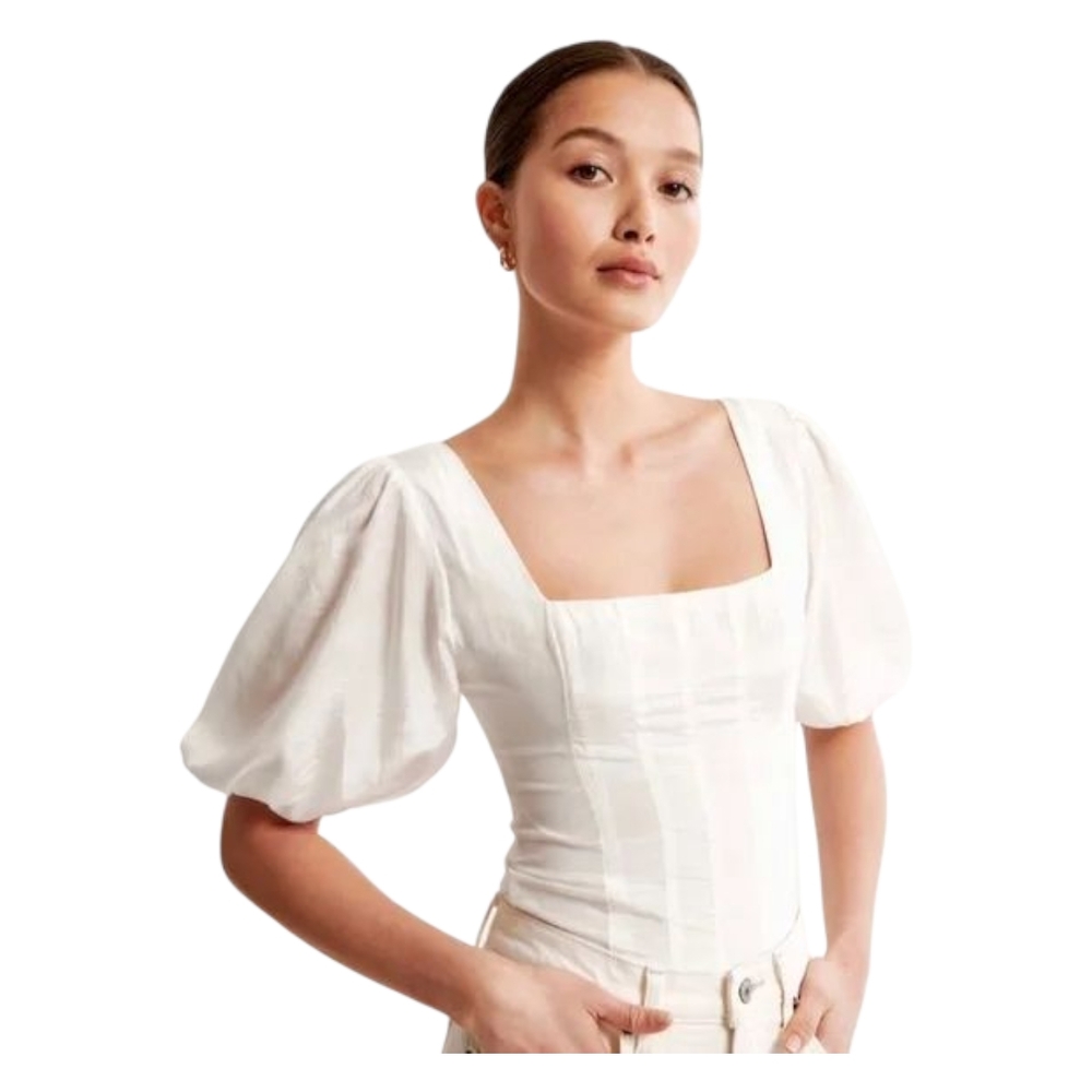 Abercrombie & Fitch Square Neck Puff Sleeve Blouse Small Side Zip